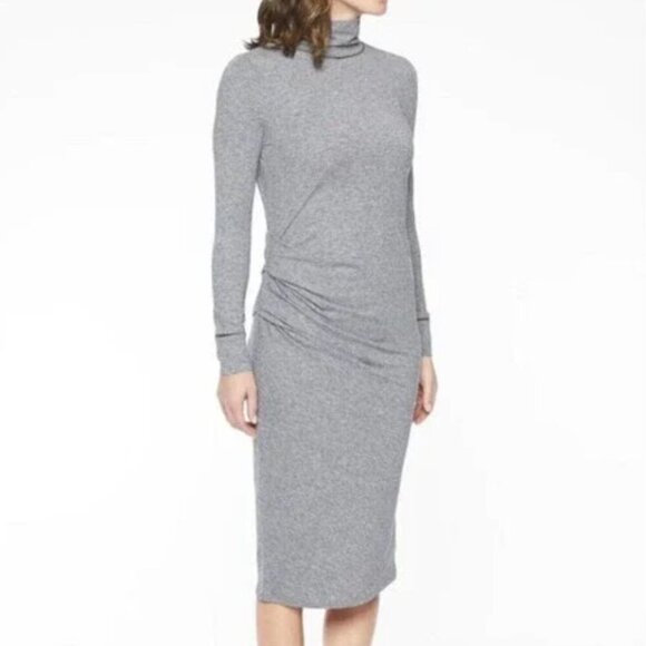 Athleta Industry Turtleneck Midi Dress Womens ST 352696 Heather Gray Merino Wool - Picture 1 of 6